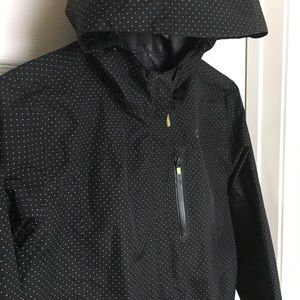 Black and lime polka dot rain coat, sz Small